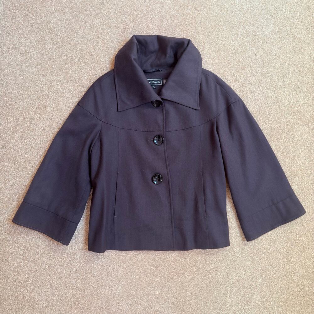 Vintage Artifacts Brown Wool Cropped Blazer Jacket Women Size Large